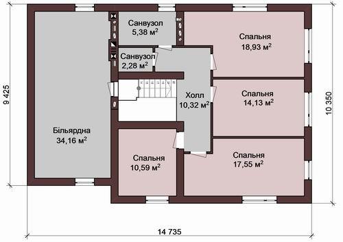 План 2 этажного дома - КД90 - второй этаж